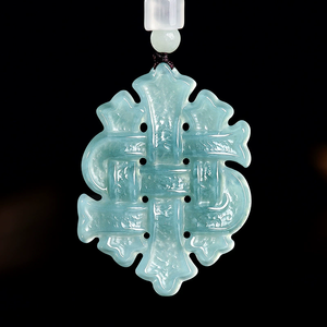 Pendentif nœud chinois authentique en jadéite naturelle bleu eau, à huit faces, qualité glace, bijou en jade pour hommes et femmes - Product Image 2