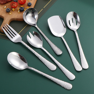 Cuillère de service en acier inoxydable martelé, grande cuillère ajourée pour salade et légumes, idéale pour les buffets d'hôtel et les vaisselles communes - Product Image 1
