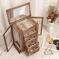 Boîte à bijoux pour dames, boîte en bois à 5 couches et boîte de rangement pour collier boucles d'oreilles bracelet