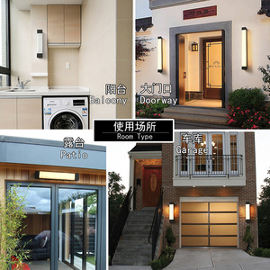 Lámpara de Pared Exterior Moderna de Acero Inoxidable, Impermeable, con Tira LED Larga para Puerta Principal, Balcón, Patio - Product Image 2