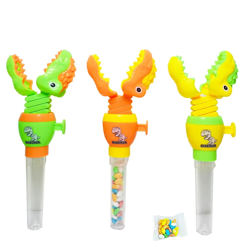 JollySweets candy toy hot selling telescopic dinosaur plastic novelty toy with candy for kids