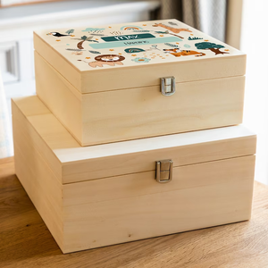 Caja de Recuerdos de Madera con Nombre Personalizado de Animales de la Selva, Caja de Almacenamiento de Recuerdos para Recién Nacidos, Regalo para Baby Shower - Product Image 3