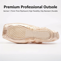 Dynadans US Stock Sepatu Pointe Balet Satin Profesional Buatan Tangan dengan Ujung Keras, Hak Datar, Lapisan Katun Emas/Hitam untuk Anak Perempuan, Dilengkapi Bantalan Jari Kaki