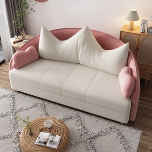 Hồng Gấp Sofa Cum Giường Với Giá Vòng Cong Linen Futon Trẻ Em Phòng Sofa Giường Đồ Nội Thất Chuyển Đổi Hiện Đại Gấp Ngủ Sofa - Product Image 3