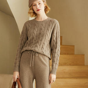 Imfield pronto per la spedizione elegante <span class=keywords><strong>donna</strong></span> girocollo grande treccia cavo a coste <span class=keywords><strong>maglione</strong></span> di Cashmere corto - Product Image 3