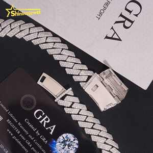 أزياء الهيب هوب بلينغ issanite مخصصة مع 15 سلسلة ربط كوبية سميكة مجوهرات الرجال الفضية - Product Image 3