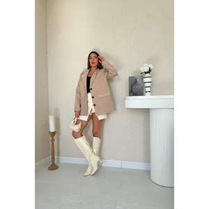 Chaqueta Blazer de Gamuza Beige para Mujer, Manga Larga, Abrigo de Moda - Product Image 3