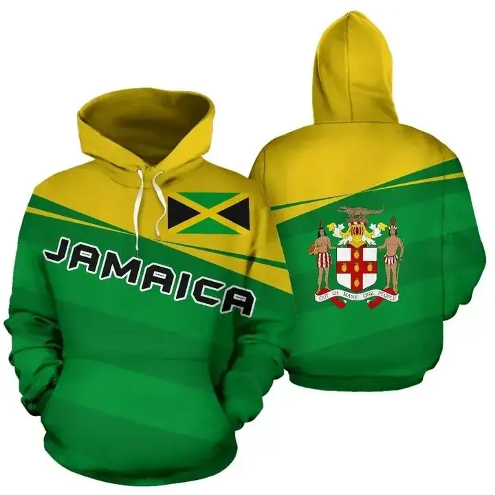 Populaire Hoge Kwaliteit Heren Hoodies Gratis Custom Jaaica Country Flag Bedrukt Groene Oversized Polyester Hoodies Sweatshirts