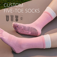 Chaussettes de yoga et de pilates pour femmes personnalisées, à double côte, en coton de haute qualité, douces, antidérapantes, à cinq doigts