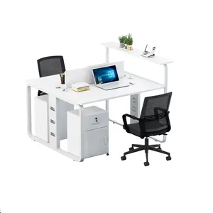 Metal Frame Laminate Desktop Double Sided Computer Workstation High End Modern Style 6 Person Office Desk With Drawers