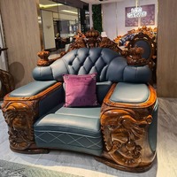 2026 Europäischer Stil Massivholz Geschnitztes Ledersofa-Set, Verdicktes Oberschicht-Rindsleder, U-Form, Villa Wohnzimmer-Kombination
