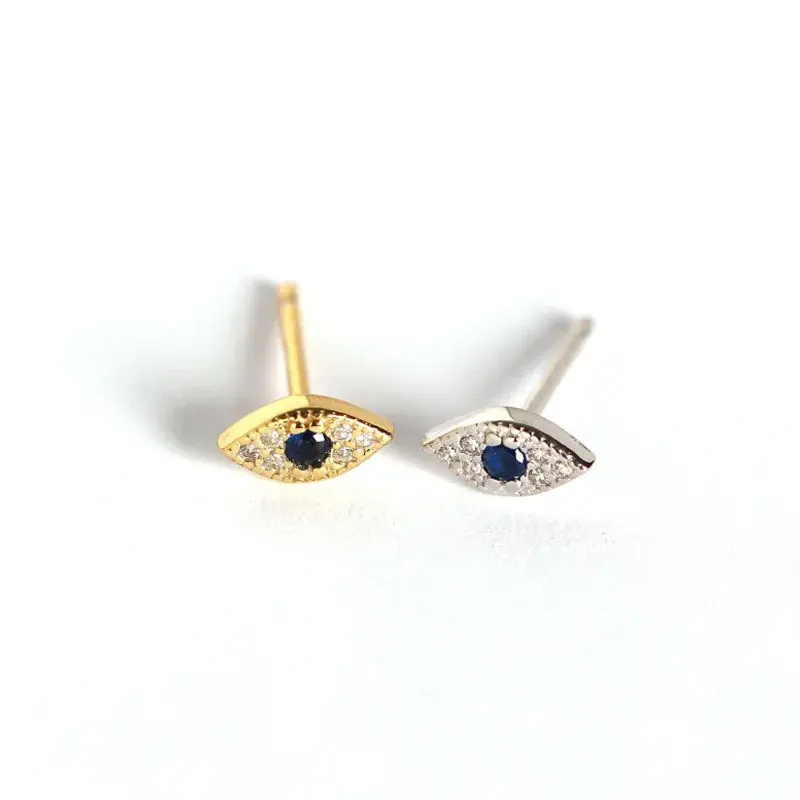 Dainty Trendy Boucles d'oreilles pendantes en argent sterling 925 plaqué or 18 carats avec zircon bleu et mauvais œil