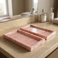 Plateau rectangulaire moderne en marbre crème rose calcite, étanche et durable, pour rangement de bijoux, bagues, ou comme assiette à collation, pour table, chambre et salle de bain