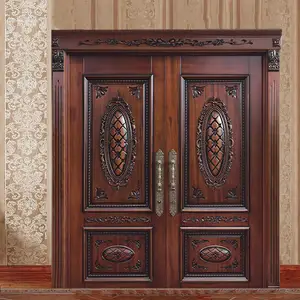 Puerta principal de Villa de lujo europea y americana puerta de madera tallada a mano puerta de madera de entrada principal personalizada tallada