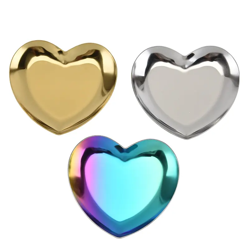 कस्टम लोगो आधुनिक फैंसी धातु पीतल रंग प्लेट ट्रे सोने के दिल गहने भंडारण प्लेट धातु आभूषण अंगूठी के प्लेट स्टेनलेस स्टील