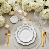 Service de vaisselle en céramique de luxe avec bordure argentée, 4 pièces, pour mariage, banquet, hôtel, restaurant, assiette ronde pour dîner, salade, dessert