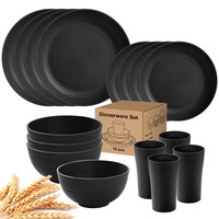 Lot de 16 pièces de vaisselle réutilisable sans BPA, personnalisable avec logo, ensemble de vaisselle en plastique écologique, assiettes, bols et tasses en PP