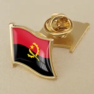 Angola flag pin metal golden plated epoxy covered world flag badge pin