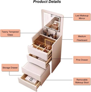 Table de toilette moderne <span class=keywords><strong>et</strong></span> simple de couleur blanche avec miroir é<span class=keywords><strong>clair</strong></span>é <span class=keywords><strong>et</strong></span> commodes, meubles de chambre durables, vente en gros de coiffeuses - Product Image 3