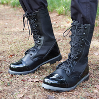Bottes tactiques en cuir véritable noir de haute qualité, embout renforcé, semelle antidérapante en PVC, imperméables, légères, respirantes, à lacets, pour l'été