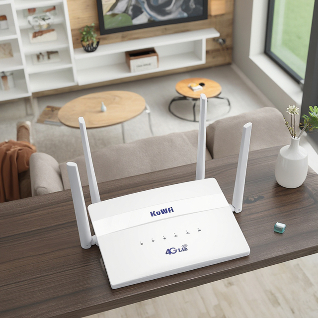 KuWFi 32 Users VPN Function 300Mbps Wireless Router WiFi Cat4 Speed High-gain External Antennas 4g LTE Modem with SIM Card