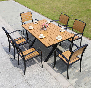 Meubles de restaurant en plein air à personnaliser, fournitures de salle à manger en bois en plastique, ensemble de tables et chaises - Product Image 3