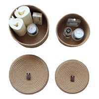 Panier de rangement rond en corde de coton tressée OEM pour la maison, pliable, avec poignées en cuir, joli panier de rangement de bureau avec couvercle