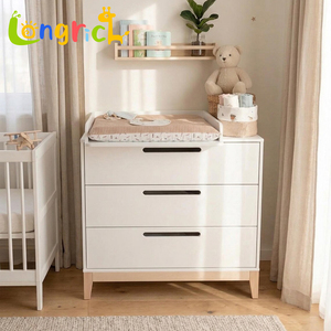 Commode à <span class=keywords><strong>langer</strong></span> moderne blanche pour bébé avec rangement, meubles de chambre d'enfant en bois massif pour enfants de 0 à 3 ans - Product Image 1