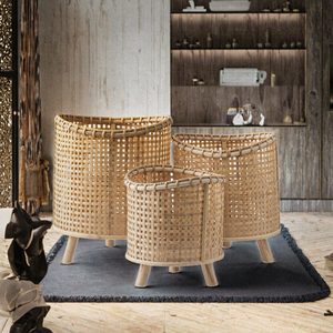 Woven <b>Bamboo</b> Flower <b>Pot</b> Set of 3 Round <b>Planters</b> Decorative Floor <b>Planter</b> Basket for Indoor Balcony Garden - Product Image 3