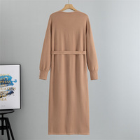 Robe longue en tricot à col en V pour femmes européennes et américaines printemps nouveauté ligne A simple couleur unie grande taille