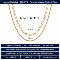Collier ras du cou double couche en acier inoxydable plaqué or 18 carats avec chaîne serpent et épingle à papier, vente en gros de bijoux