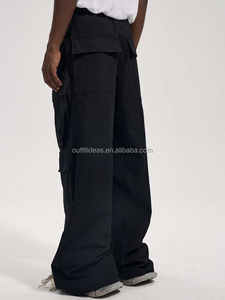 100% cotone Lido in nero con occhielli larghi Jeans lunghi con cerniera Jeans per uomo con cerniera larghi pantaloni con coulisse - Product Image 5