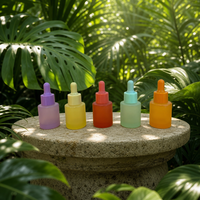Flacon compte-gouttes en verre givré coloré écologique, à fond épais, pour huile cosmétique et sérum, avec bulbe en caoutchouc