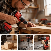 Perceuse à percussion sans balais 20V avec visseuse, batterie 8.0Ah, chargeur et accessoires, vitesse variable, mandrin 3/8'', certifiée CE, fabrication OEM/ODM