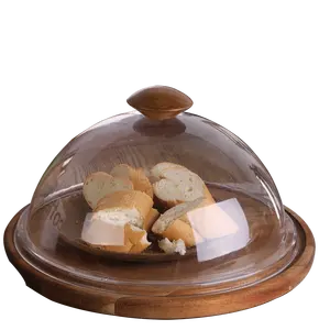 Akasya servis dairesel kapak peynir tahtası yuvarlak doğrama tahtası akrilik kubbe kapaklı kek ekmek depolama tabağı