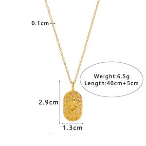 Vintage Embossment 12 Zodiac Signs Zircon Pendant Necklace 18K Gold Plated Stainless Steel Necklace for Women - Product Image 6