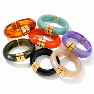 Vintage New Design Waterproof Acrylic Jewelry Wholesale 18K Gold Plated Women's Geometric Trendy Cuff <b>Bracelet</b> - Product Image 1