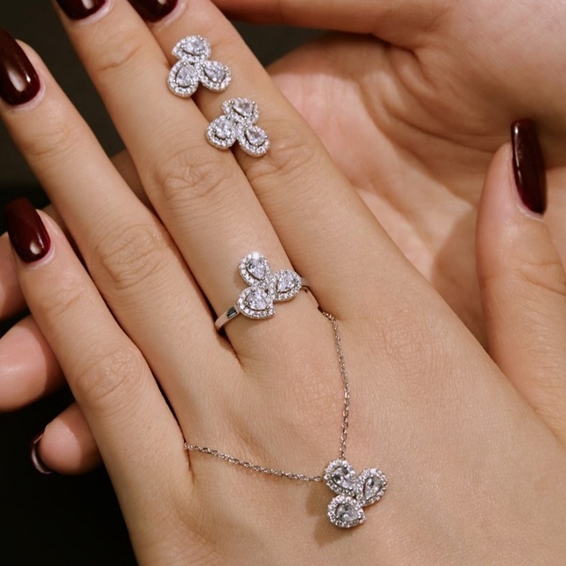 High Quality 925 Sterling Silver Jewelry Sets Fashion 5a Cubic Zircon Ring Necklace Earring Sets for Women Jewelry