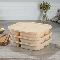 Barquette à emporter SICHUN à 4 compartiments avec couvercle, écologique, biodégradable, boîte à lunch jetable, micro-ondable, en amidon de maïs