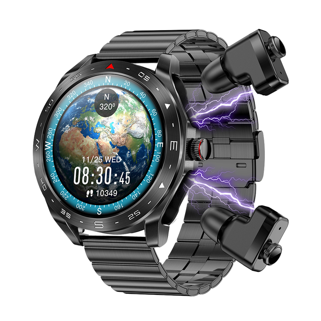 T95 Android Health Monitoring 2-in-1 Smart Watch With TWS Earbuds IP67 Waterproof 1.52 Inch Display Alloy Case Silica Gel Band