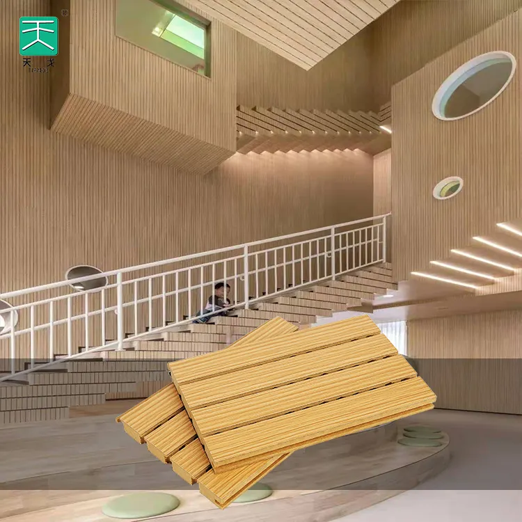 TianGe 그루브 나무 음향 천장 타일 음악 스튜디오 용 목재 방음 음향 벽 패널