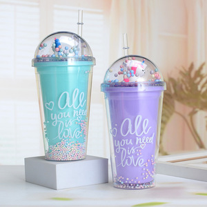 Zhen Ai 450Ml Double Walled Plastic Straw Cup Bpa Free Portable Water Bottle For Girls And Children Party Gift Cup - Product Image 3