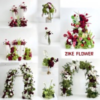 Arrangement floral artificiel réaliste pour mariage, centre de table luxueux vert bordeaux, ensemble de fleurs en soie pour événement, toile de fond de fête