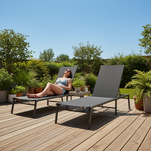 Set di 2 Sdraio da Esterno Regolabili in 5 Posizioni, Design Contemporaneo in Metallo Grigio Scuro e Textilene - Product Image 2