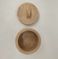 Pot de rangement pour bijoux en travertin de style américain, 3,2 pouces, écologique, poli, avec couvercle pour la conservation de la fraîcheur, pour la cuisine et la maison