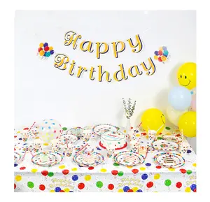 LUCKY Ballons colorés Gobelets en papier Assiettes en papier Vaisselle en papier de soie Set de décoration de fête