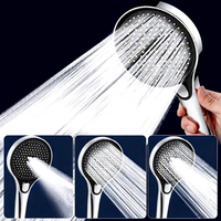 Pomme de douche à trois niveaux de pression réglable avec montage mural et finition noire, grand panneau, tuyau, robinet de douche pour salle de bain