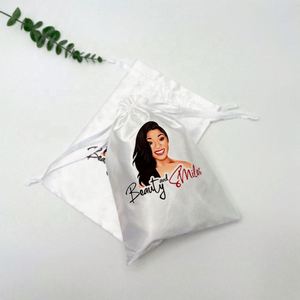 Bolsas de Satén Blancas Personalizadas para Almacenamiento de Pelucas, Bolsas de Embalaje con Cordón para Extensiones de Cabello, Bolsas de Satén para Cabello Virgen - Product Image 5