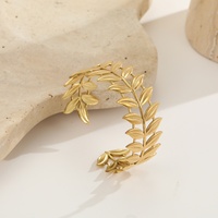 Bracelet jonc ouvert massif de luxe pour femme, plaqué or, motif feuille et fleur, en acier inoxydable, bijou raffiné pour soirée