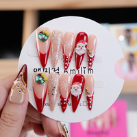 Faux ongles longs en amande à presser, les plus vendus, avec fleurs 3D en acrylique, couverture complète, vente en gros pour mariages et fiançailles